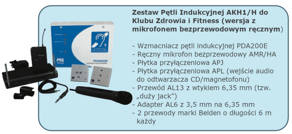 Zestaw Pętli Indukcyjnej AKH1/H do Klubu Zdrowia i Fitness (wersja z mikrofonem bezprzewodowym ręcznym)