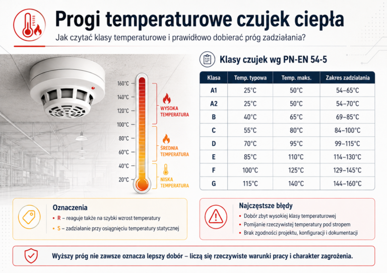 Progi temperaturowe czujek ciepła